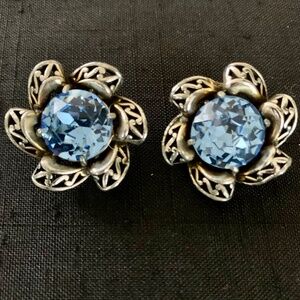 Vintage Hollycraft Blue Rhinestone Clip Earrings